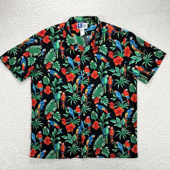 Hawaiian Other - RJC Hawaiian Aloha Button Up Shirt Men’s 2XL Floral Parrots Tropical Made In USA